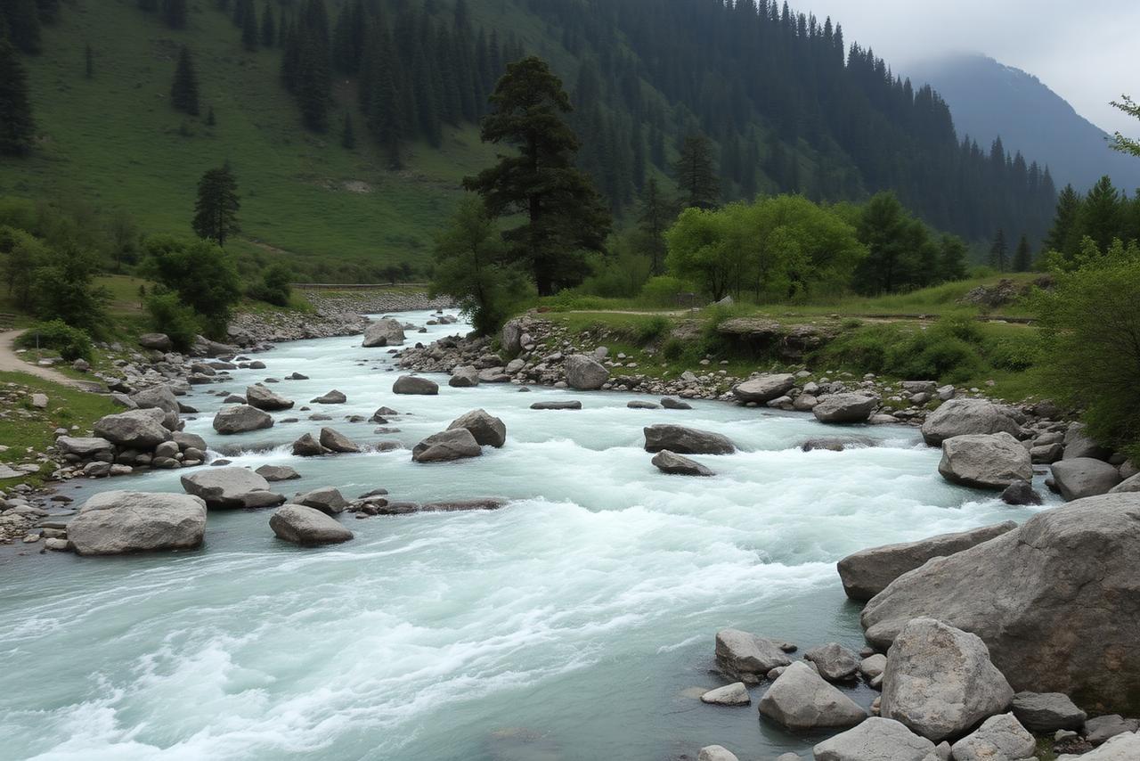 River rushing through a green Himalayan valley